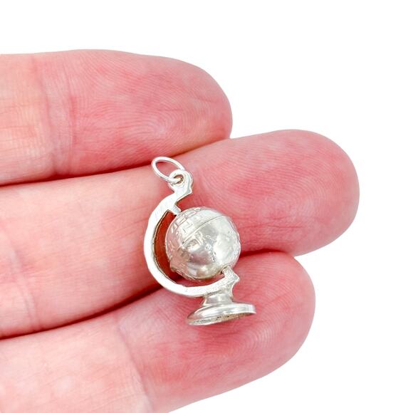 Vintage Sterling Silver 925 Mexico Rotating Globe Charm Pendant - Picture 1 of 8